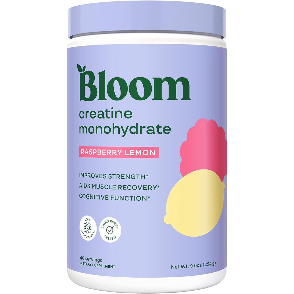 Bloom Nutrition Creatine Monohydrate Powder, 5G Micronized Creatine per Serving, Supports Muscle Recovery, Strength, Endurance, Pre or Post Workout, Gluten Free, Non GMO, Raspberry Lemon, 40 SVG, 9 Oz