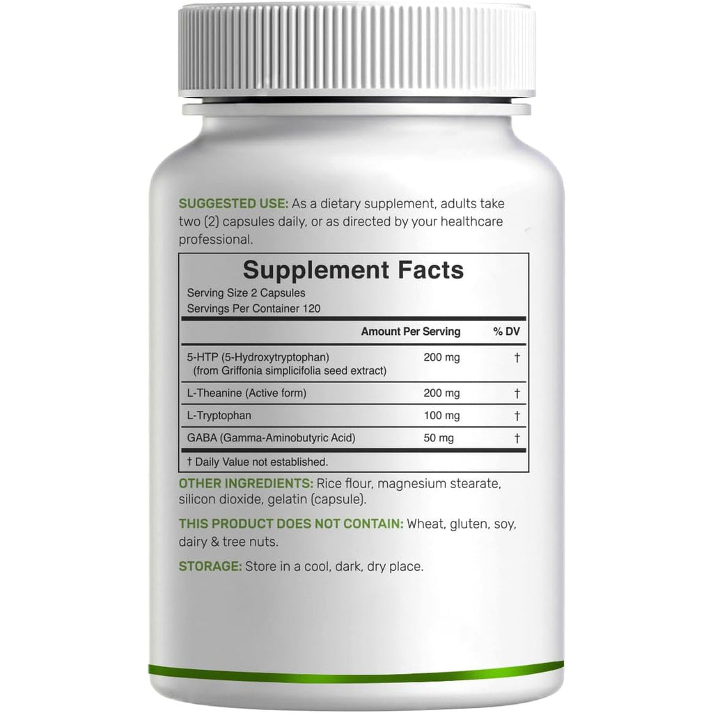 Deal Supplement 5-HTP 200Mg per Serving, 240 Capsules, 98% African Derived Griffonia Seed Extract | 4 in 1 Formula | plus Active L Theanine, L Tryptophan, & GABA | Relaxation Support Supplement
