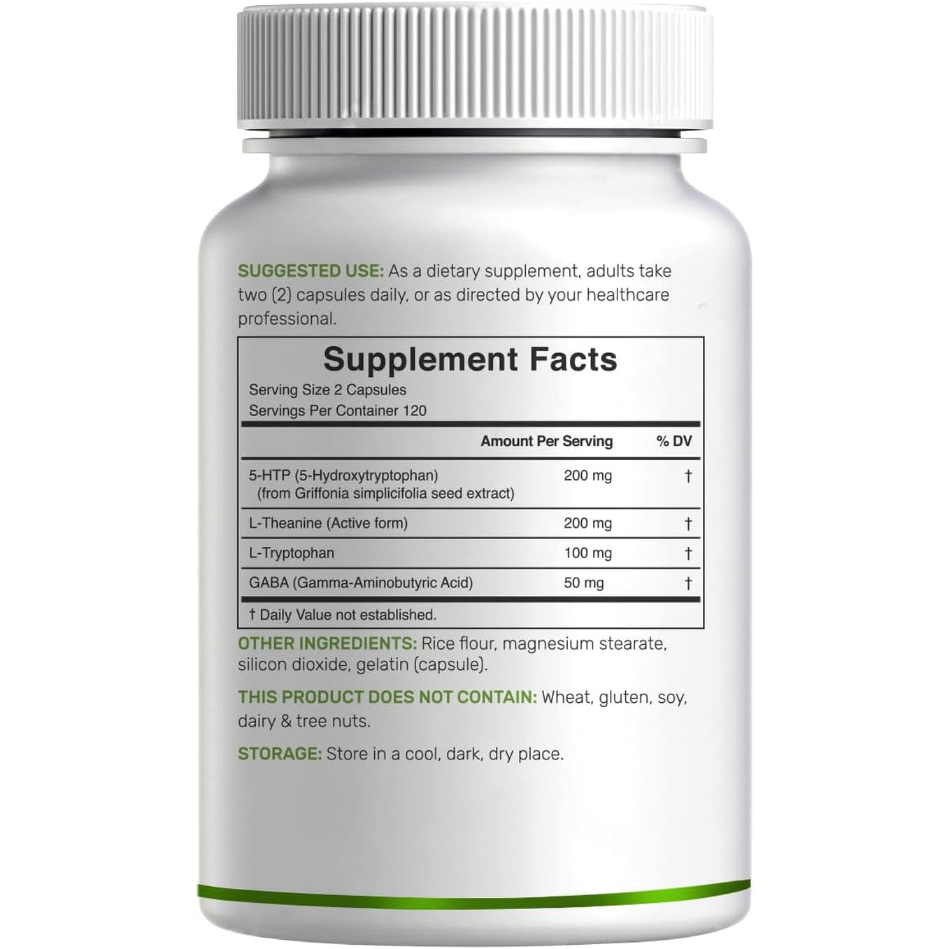 Deal Supplement 5-HTP 200Mg per Serving, 240 Capsules, 98% African Derived Griffonia Seed Extract | 4 in 1 Formula | plus Active L Theanine, L Tryptophan, & GABA | Relaxation Support Supplement