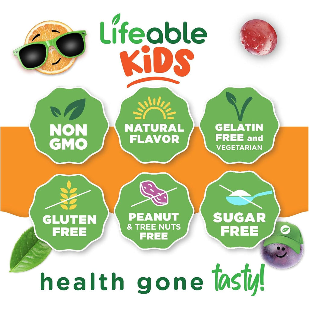 Lifeable Sugar Free Prebiotic Kids Fiber Gummies | 4G Fiber for Kids | Great Tasting Vegetarian Fiber Supplements for Kids | for Digestive Health | Fiber Gummies for Kids | 90 Probiotics Gummies