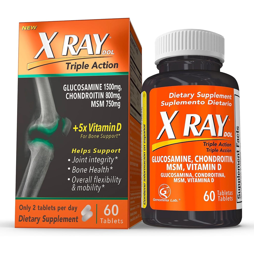 X Ray Dol Triple Action Joint Support Supplement with Glucosamine 1500Mg, Chondroitin 800Mg, MSM 750Mg and 5X Vitamin D for Healthy Joints, Bones & Cartilage - 60 Count per Bottle - 1 Pack