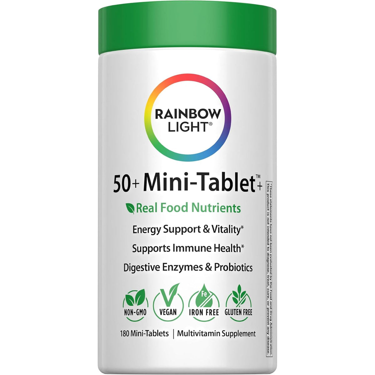 Rainbow Light - 50+ Mini-Tablet Food-Based Multivitamin - Age-Defense Formula Probiotic and Antioxidant Formula; Vitamins and Minerals Support Immune, Heart, Skin, Eye, Bone and Prostate - 180 Tablets