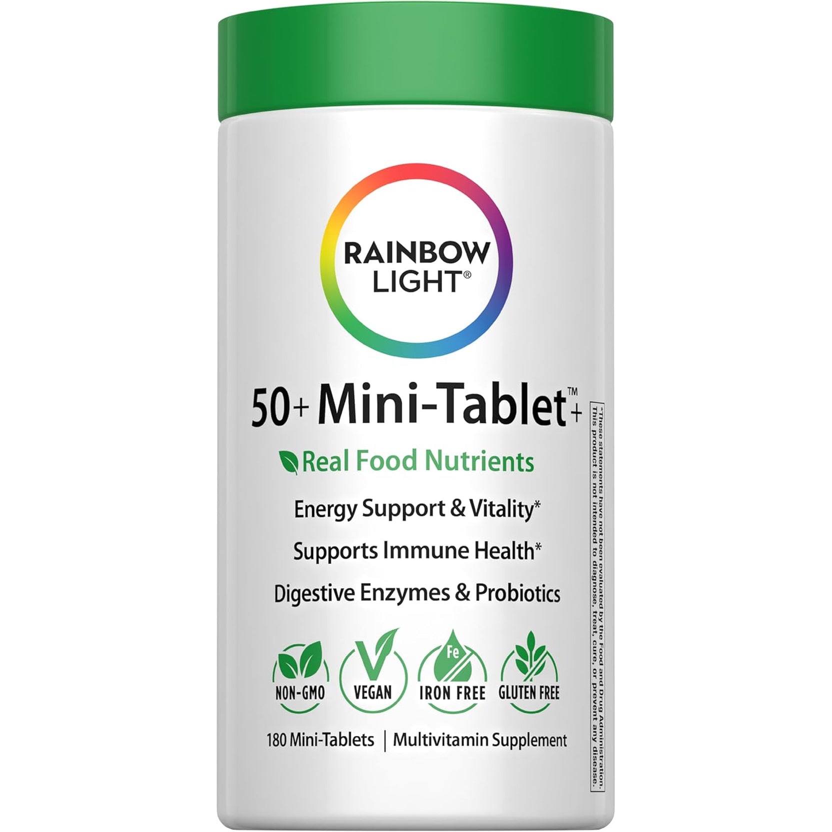 Rainbow Light - 50+ Mini-Tablet Food-Based Multivitamin - Age-Defense Formula Probiotic and Antioxidant Formula; Vitamins and Minerals Support Immune, Heart, Skin, Eye, Bone and Prostate - 180 Tablets