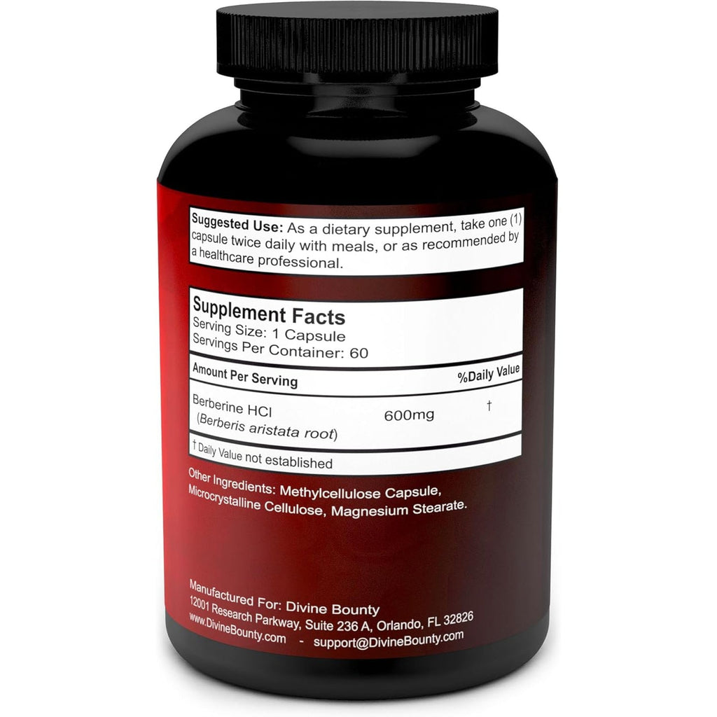 Divine Bounty Pure Berberine Complex - 600Mg per Capsule Berberine Hcl Supplement - 60 Vegetarian Capsules