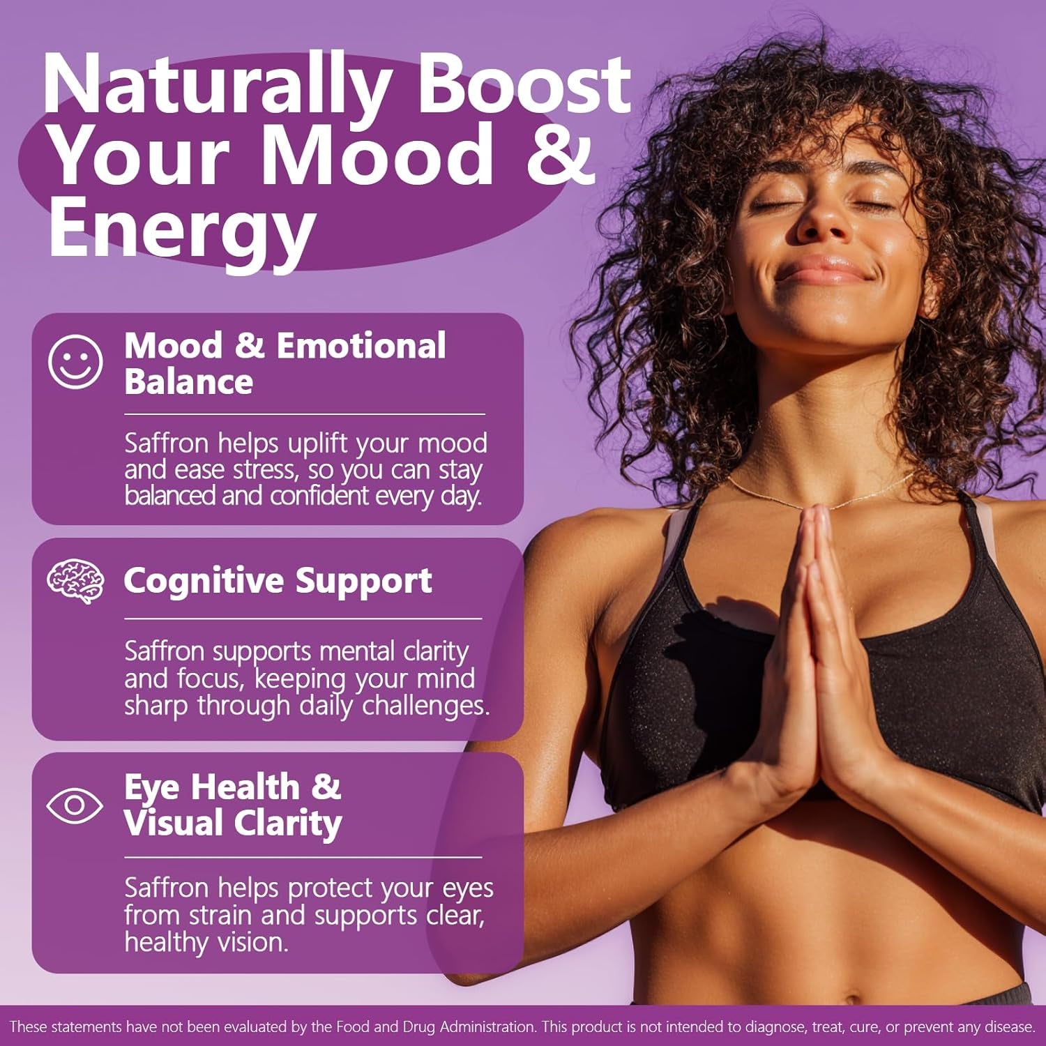 Saffron Supplements 88.5MG | 90 Vegan Capsules, Happy Saffron Extract for Mood Energy Eye Focus Support for Women & Men, 100% Pure Ingredients, Made in USA, Non-Gmo & Gluten-Free