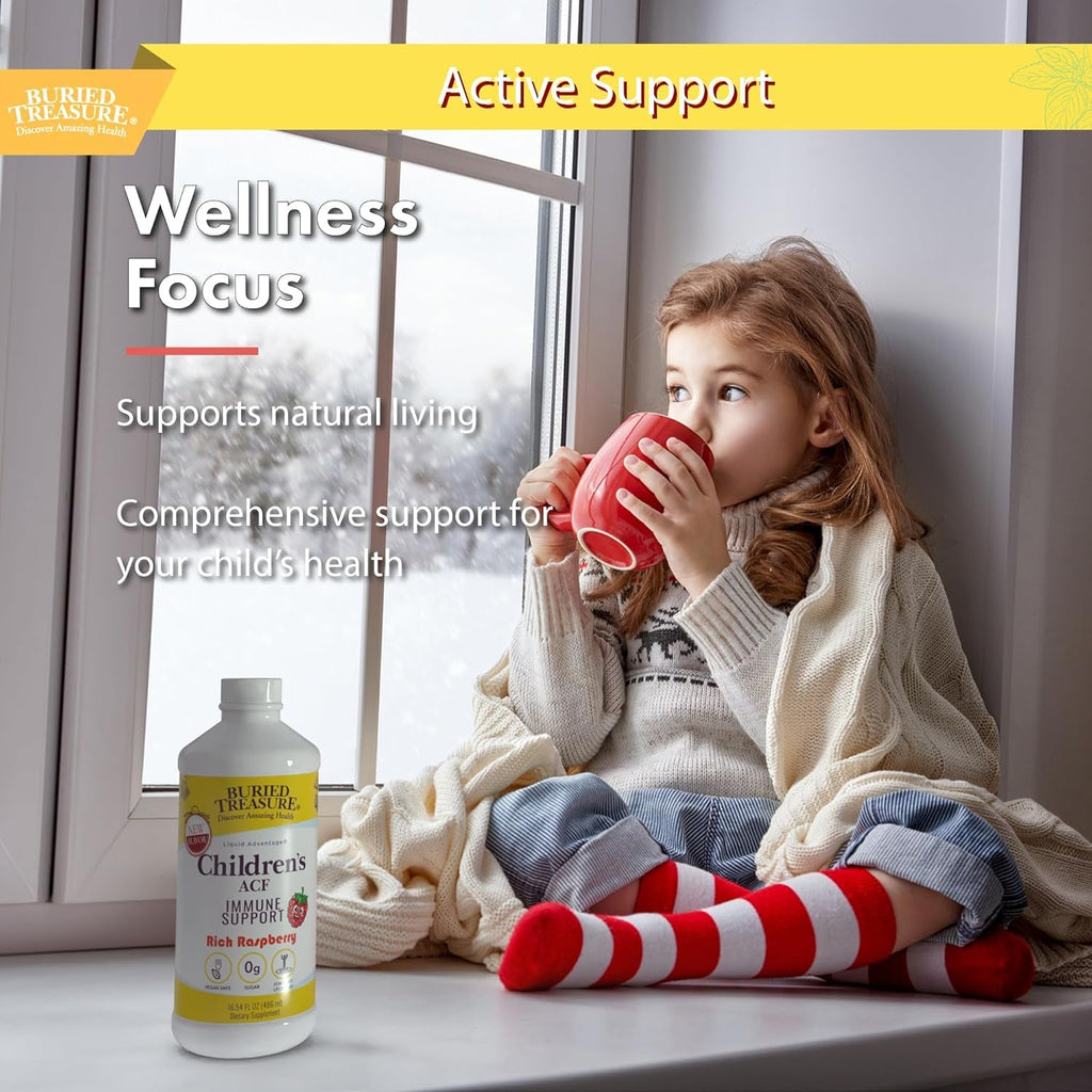 Buried Treasure Children’S ACF Liquid Immune Support for Kids – Elderberry, Echinacea & Botanicals – Raspberry Flavor – 16 Oz – Sugar Free