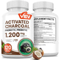 VEV Activated Charcoal with Organic Coconut Shell Charcoal & 50 Billion Probiotics – 120 Vegan Capsules for Digestive Wellness & Dietary Support