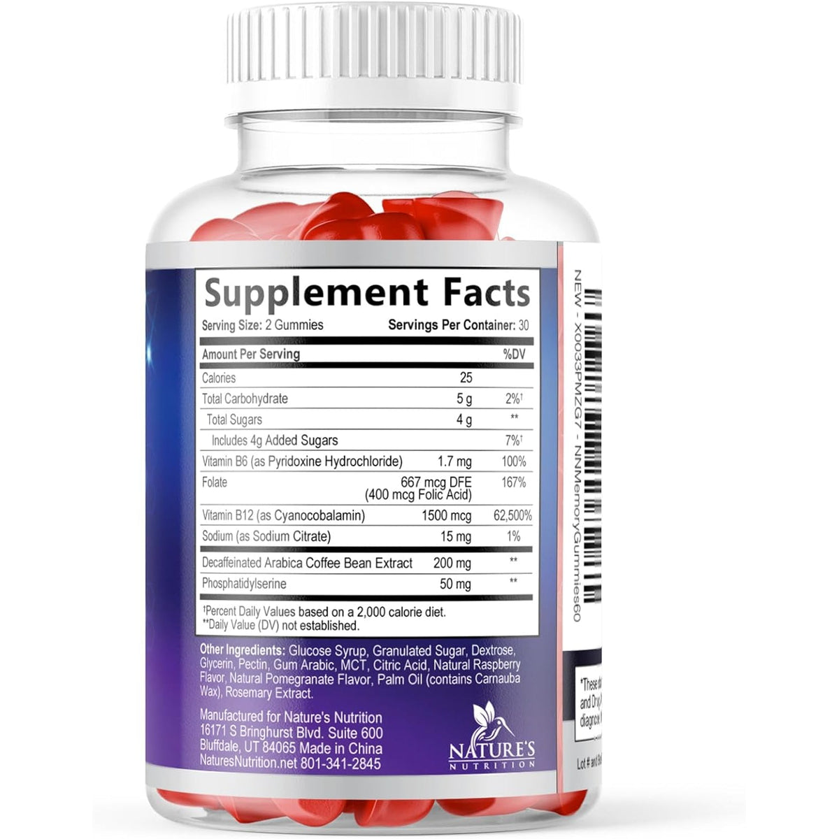 Brain Supplements for Memory & Focus Gummies - Brain Health Clarity with B6 B12 & Phosphatidylserine - Natural Nootropics Cognitive Concentration & Alertness Support Vitamins - 60 Vegan Gummies