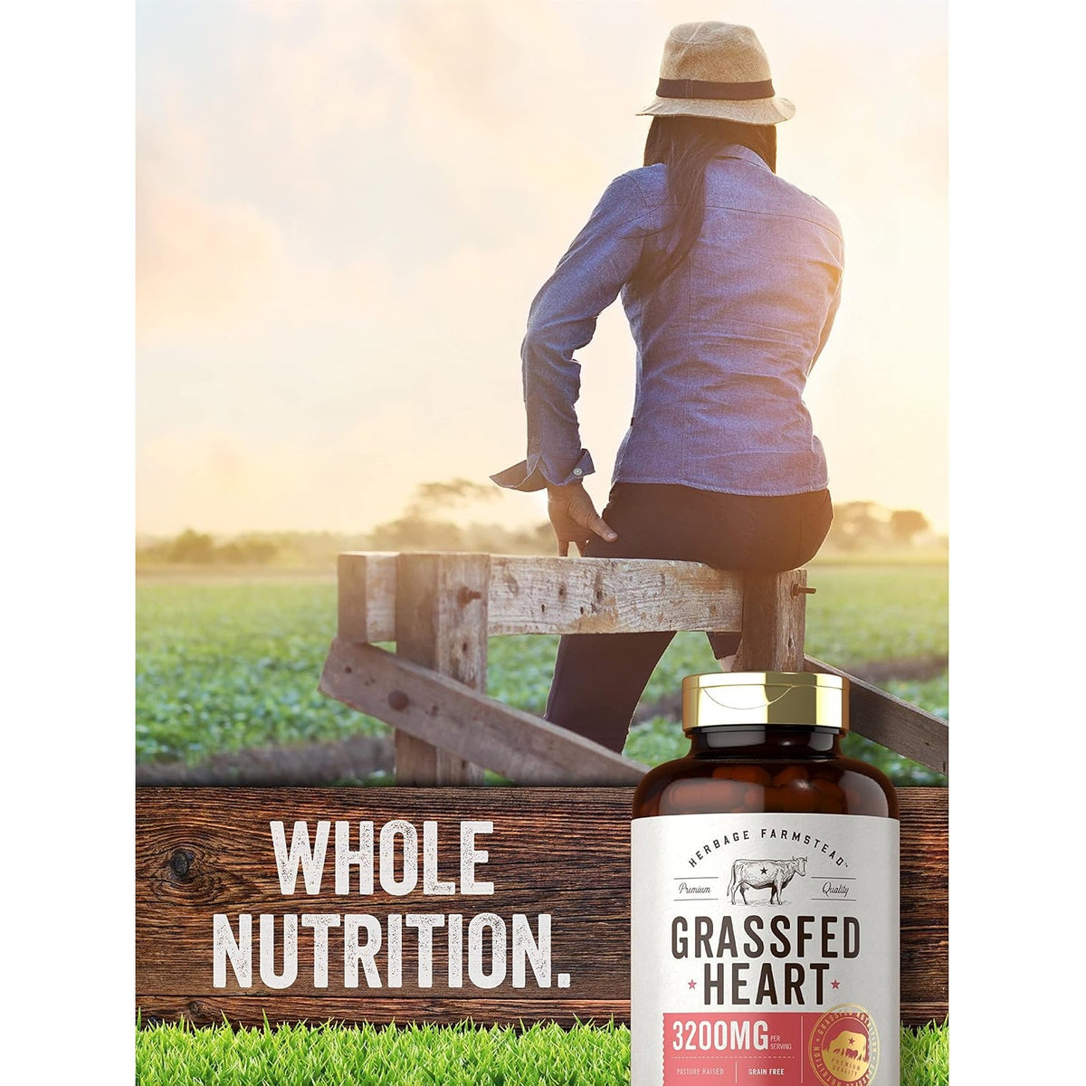 Carlyle Grass Fed Beef Heart Supplement | 3200Mg | 200 Count | Desiccated Pasture Raised Bovine Capsules | Non-Gmo, Gluten Free | by Herbage Farmstead