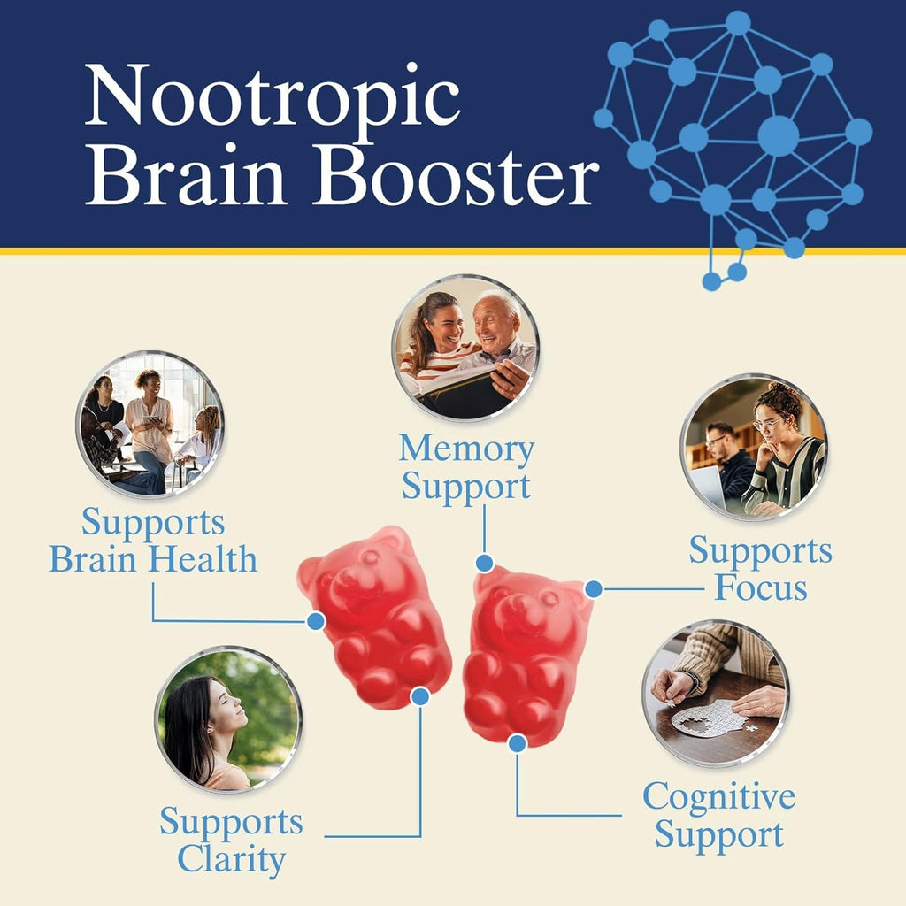Brain Supplements Gummies - 3X Strength Brain Gummy Vitamin plus Nootropics for Memory, Focus, Concentration - Phosphatidylserine, B6, B12 & Nootropic, Clarity Support Supplement - 60 Gummies