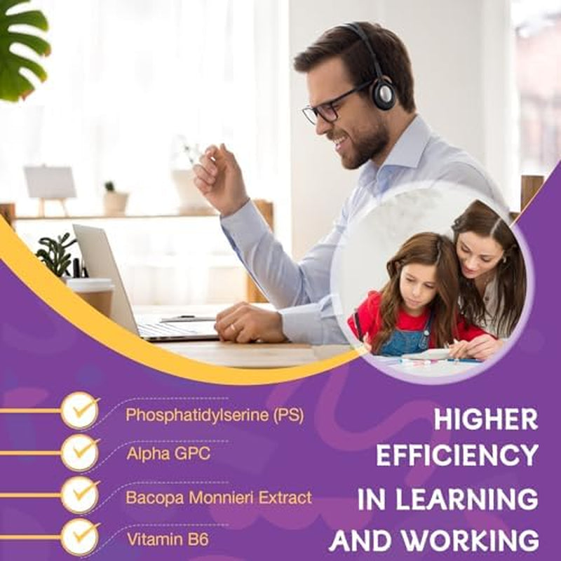 (2 Packs) Phosphatidylserine Gummies, Brain Supplement for Memory, Focus and Concentration - Phosphatidylserine Memory Supplement with Alpha GPC, B6 & B12 for Brain and Cognitive, 120 Gummies