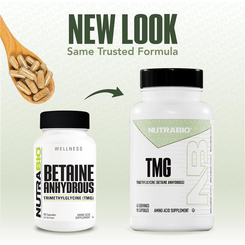 Nutrabio TMG Supplements Betaine Anhydrous 500Mg Capsules, Trimethylglycine Homocysteine Support