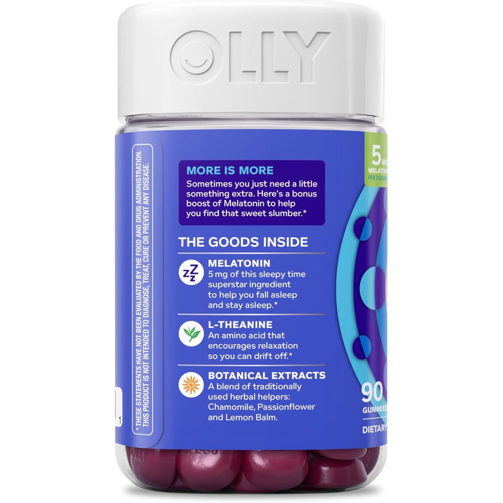 OLLY Extra Strength Sleep Gummy 5 Mg Melatonin, L-Theanine, Chamomile, Lemon Balm Extracts, Sleep Aid, Blackberry Flavor - 90 Count