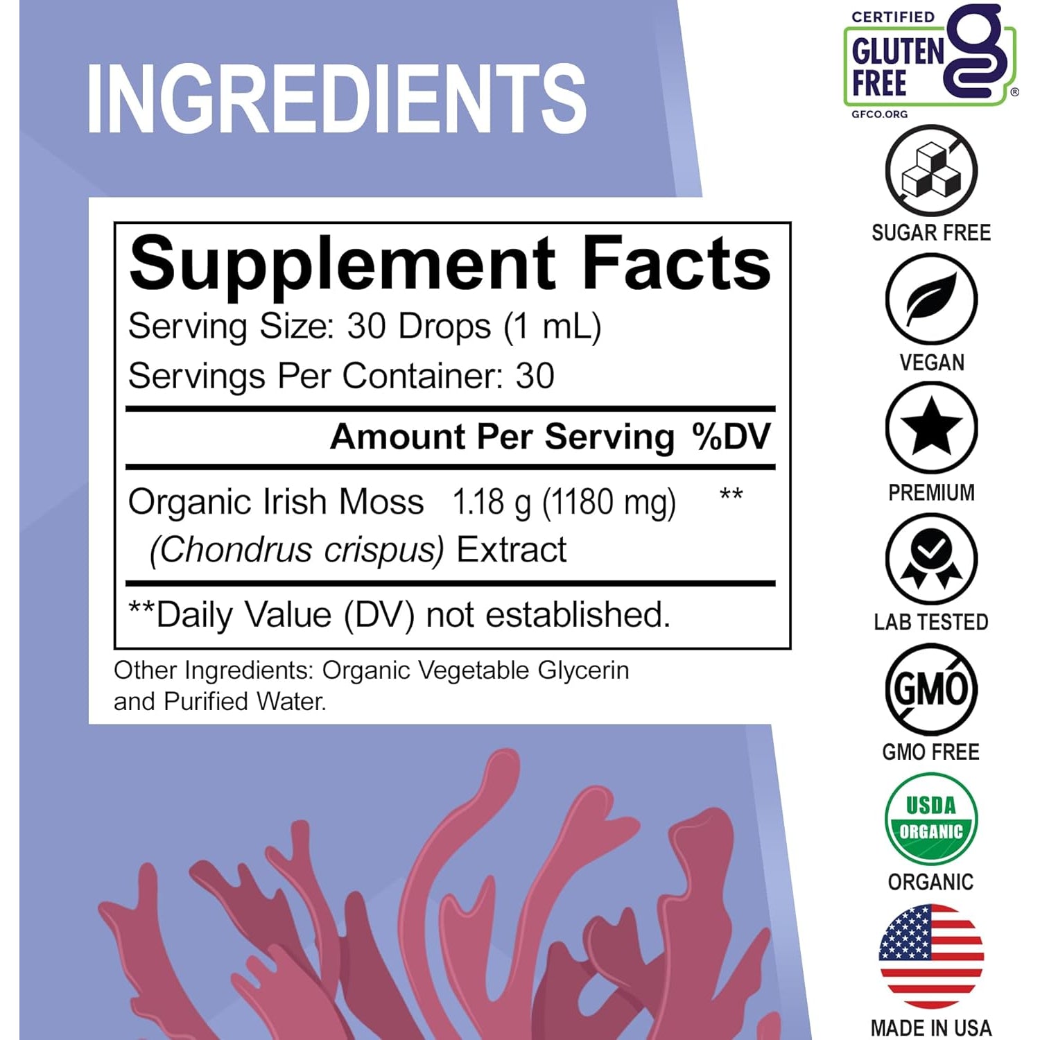 Irish Sea Moss Liquid Drops - Pure Organic Seamoss Liquid Drops for Immune, Skin & Gut Health Support - Vegan Seamoss Oil Gel Tincture, Chondrus Crispus Organic Sea Moss Gel Oil for Adults & Kids 1 Oz
