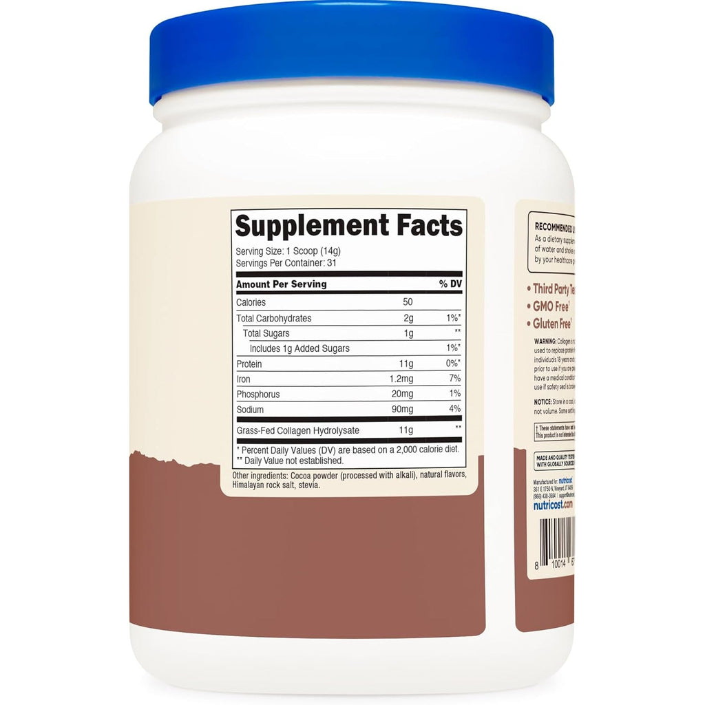 Nutricost Collagen Peptides Powder 1LB (454 G) (Chocolate) - Grass Fed Bovine Collagen Hydrolysate
