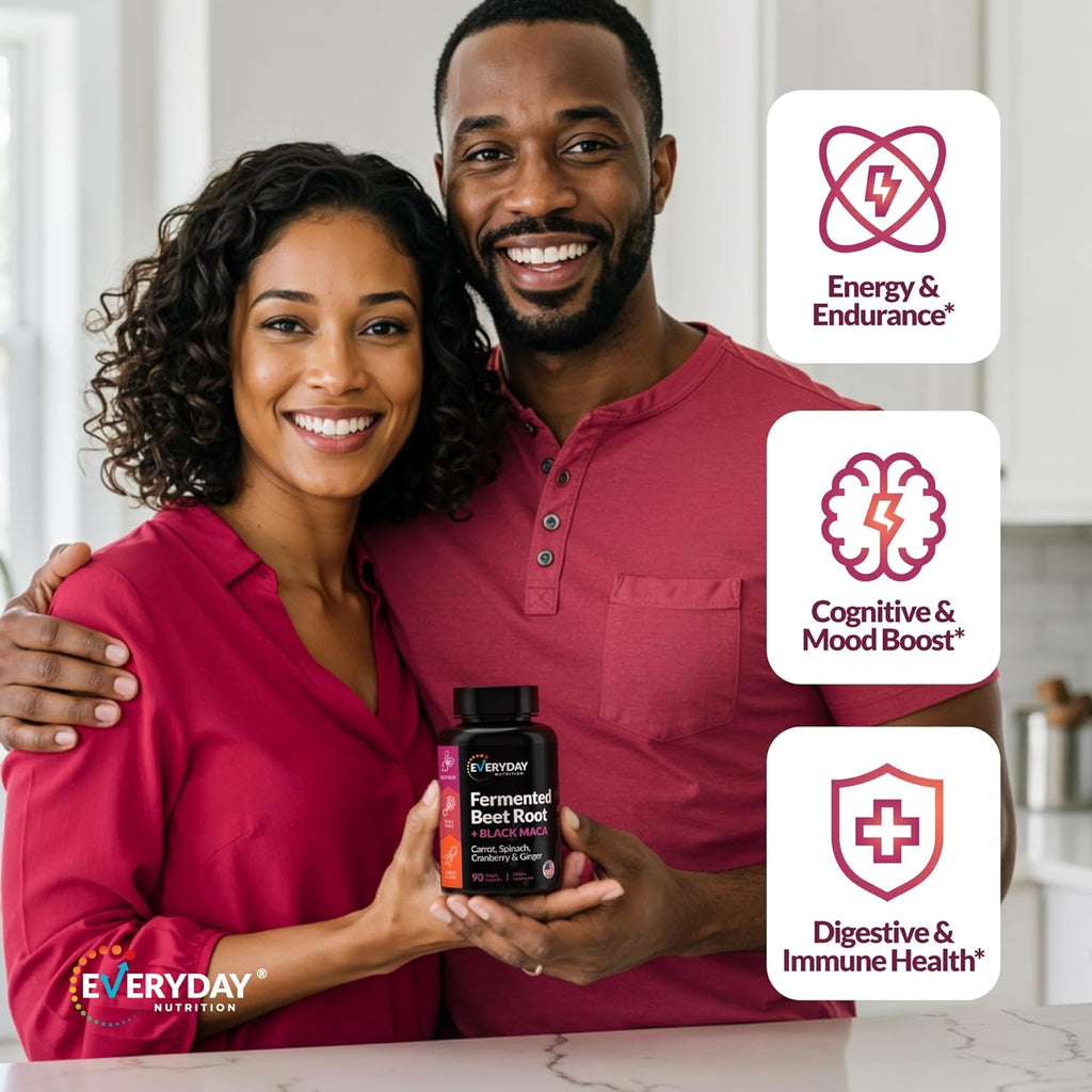 Organic Fermented Beet Root & Black Maca Capsules with Carrot, Spinach, Cranberry & Ginger | Superfood for Energy, Stamina & Wellness | 90 Veggie Capsules | Made in USA