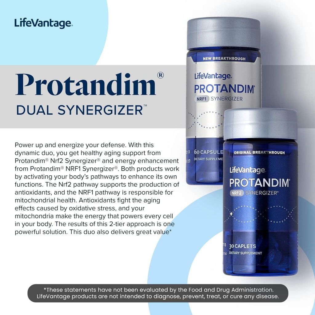 Lifevantage Protandim Dual Synergizer, NRF1 (60 Caps) + Nrf2 (30 Caps) Activators, Healthy Aging, Antioxidant, Cellular Energy Boost, Heart Health, Ashwagandha, Turmeric, Coq10