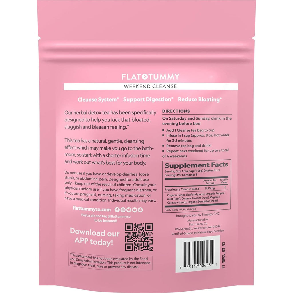 Flat Tummy Weekend Cleanse Tea - 30 Day Program - All Natural Colon Cleanse W/Senna and Dandelion Root, Provides Bloating Relief for Women - Detox Cleanse for Digestion Support and Gas Relief