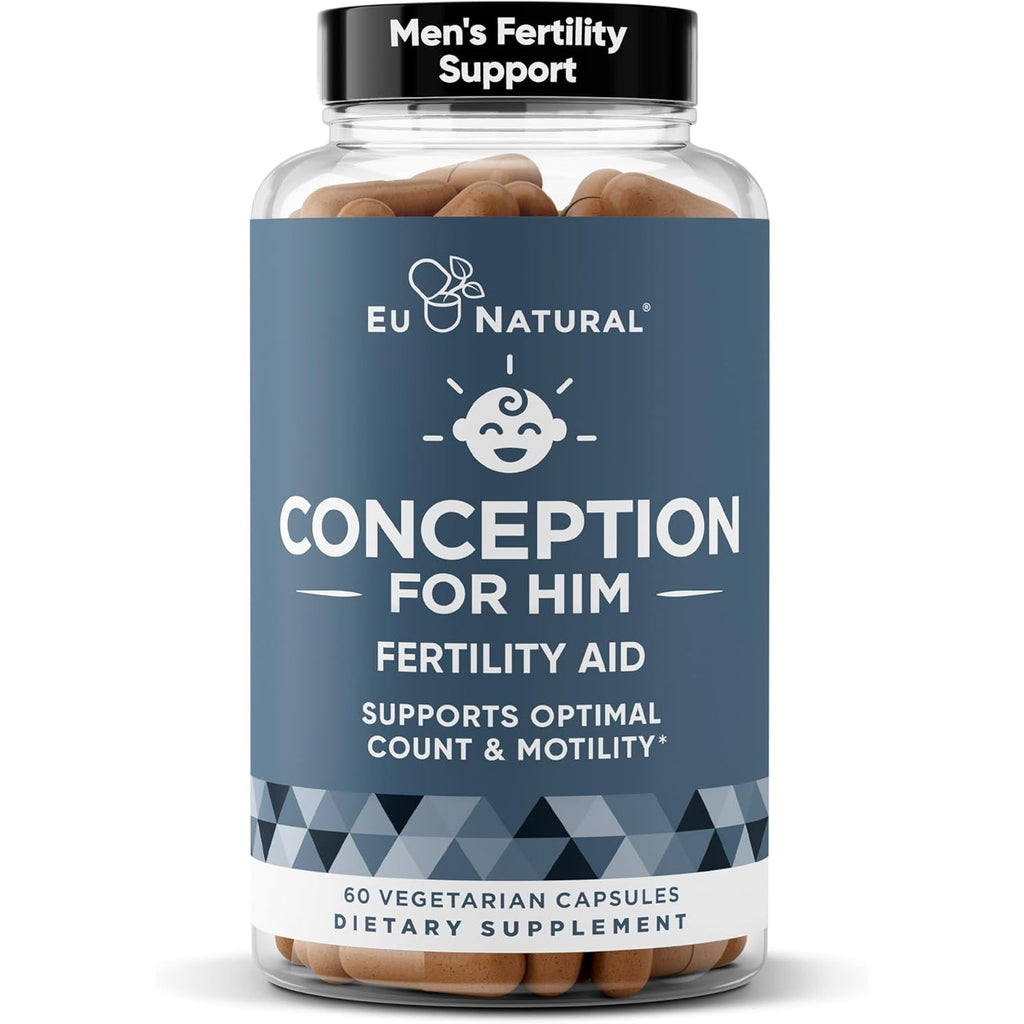 Eu Natural Conception for Him - Male Fertility Supplements with Ashwagandha, Folate & Zinc - Sperm Count, Motility & Strength Support - Fertility Support for Men, 60 Vegetarian Capsules