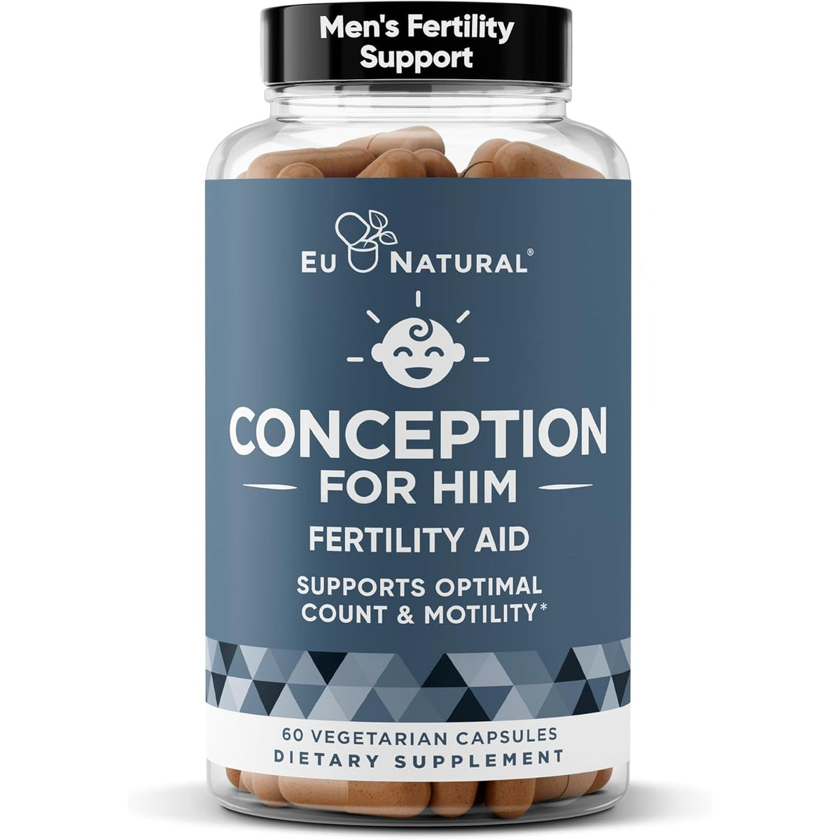 Eu Natural Conception for Him - Male Fertility Supplements with Ashwagandha, Folate & Zinc - Sperm Count, Motility & Strength Support - Fertility Support for Men, 60 Vegetarian Capsules