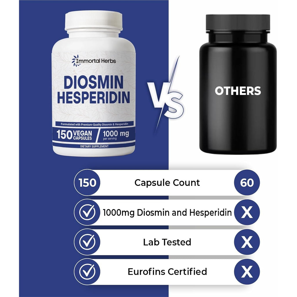 Diosmin Hesperidin 1000Mg Complex, 150 Capsules, Citrus Bioflavonoids Rich Fruit Extract, 100% Vegetarian, Non-Gmo & Gluten Free Diosmin Supplement with Max Strength