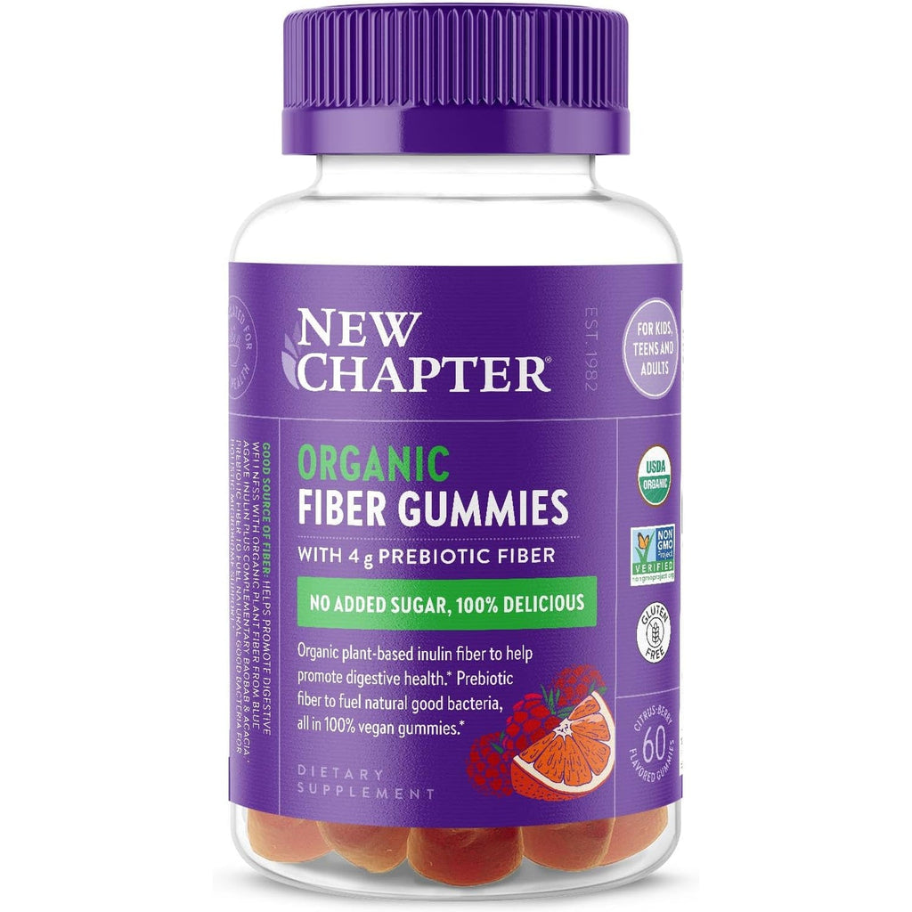 New Chapter Organic Fiber Gummies for Adults & Kids (Age 4+), Plant-Based Prebiotic Fiber for Digestive Health, Vegan, Non-Gmo, USDA Organic, Gluten Free, Citrus-Berry Flavored, 60 Ct