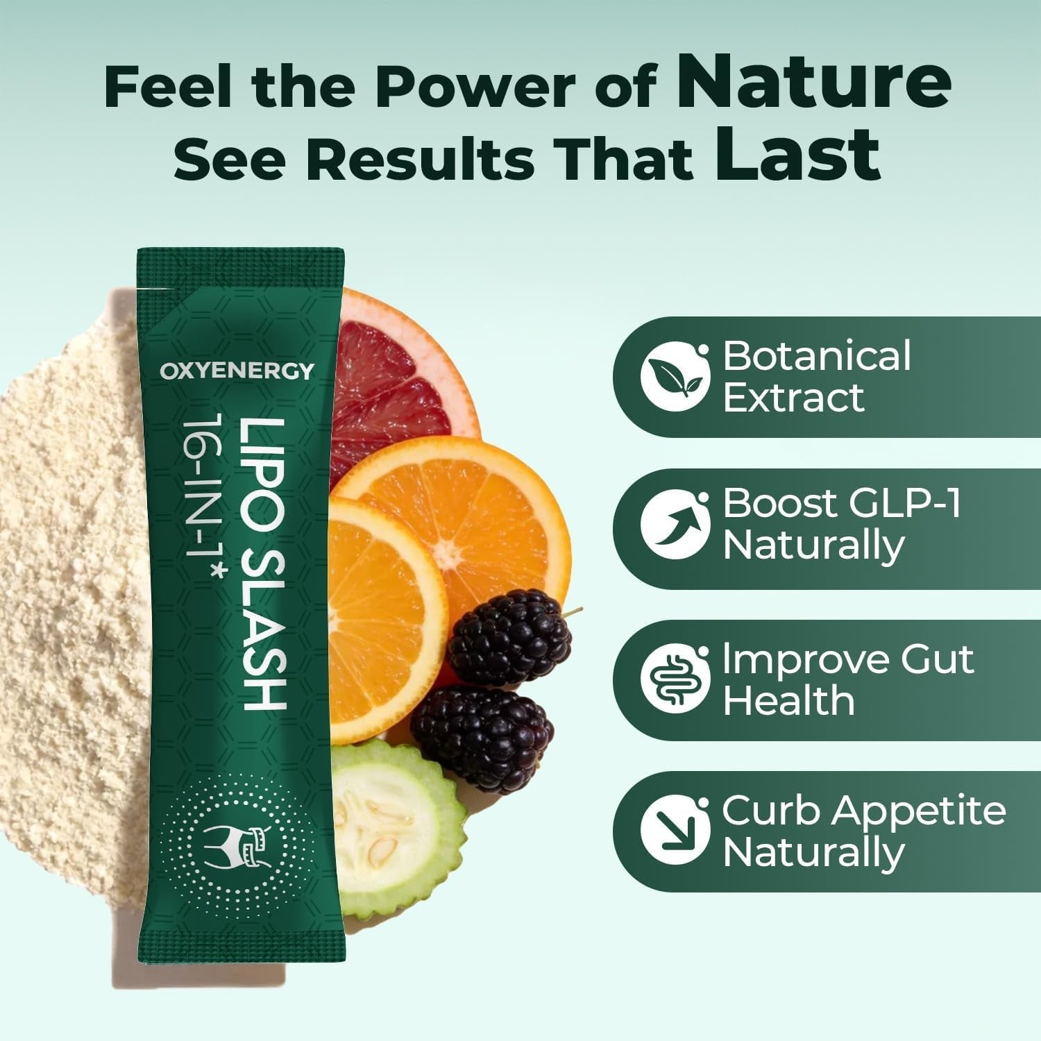 Oxyenergy LIPO Slash 16-In-1 Natural Weight Loss Supplement for Women and Men, Supports Gut Health, GLP-1 Activate & Weight Management, Vegan, Gluten-Free, Non-Gmo, 30 Packets, Orange Flavor