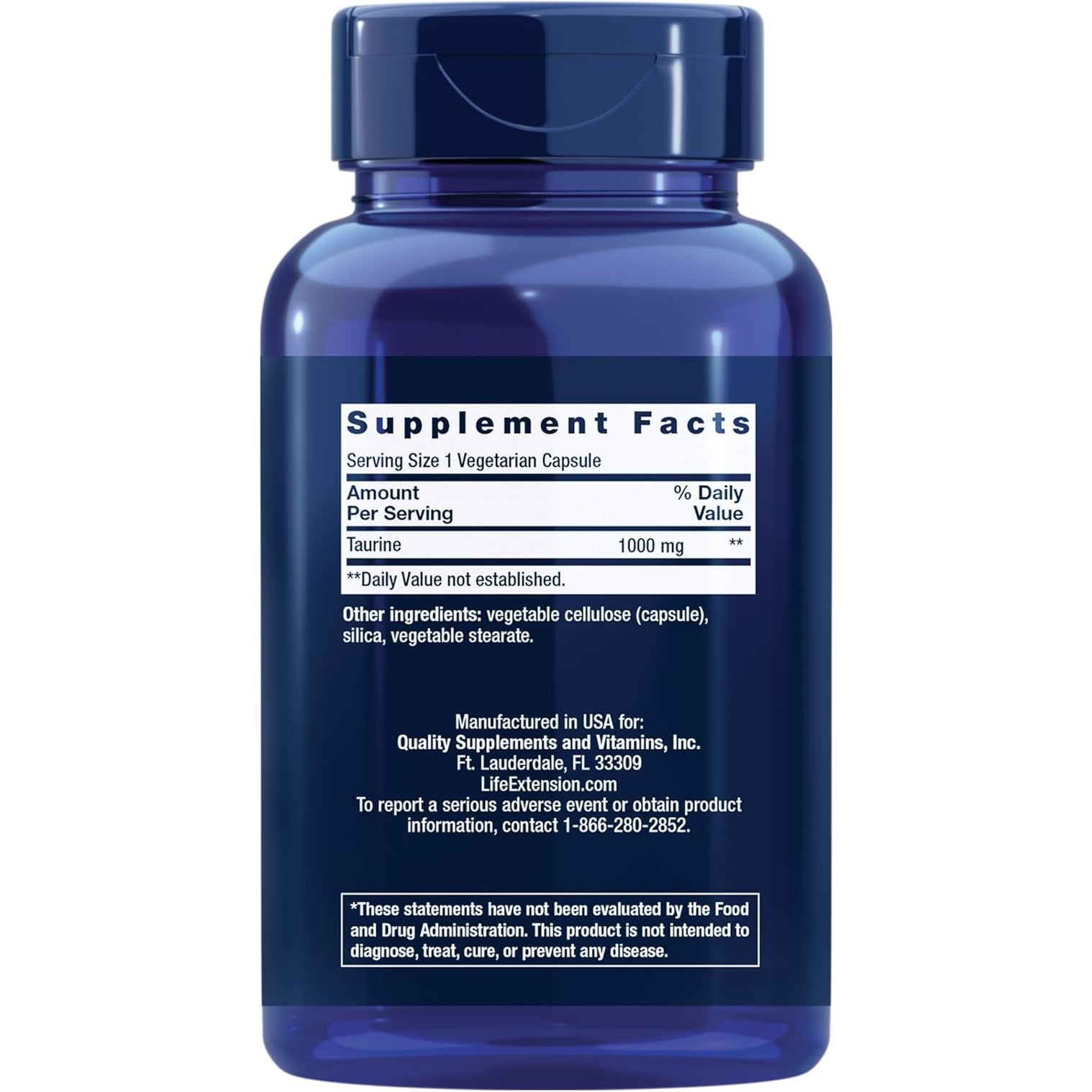 Life Extension Taurine, Pure Taurine Amino Acid Supplement, Heart, Liver and Brain Health, Longevity, Muscle and Exercise, 1000 Mg, Non-Gmo, Gluten-Free, Vegetarian, 180 Vegetarian Capsules