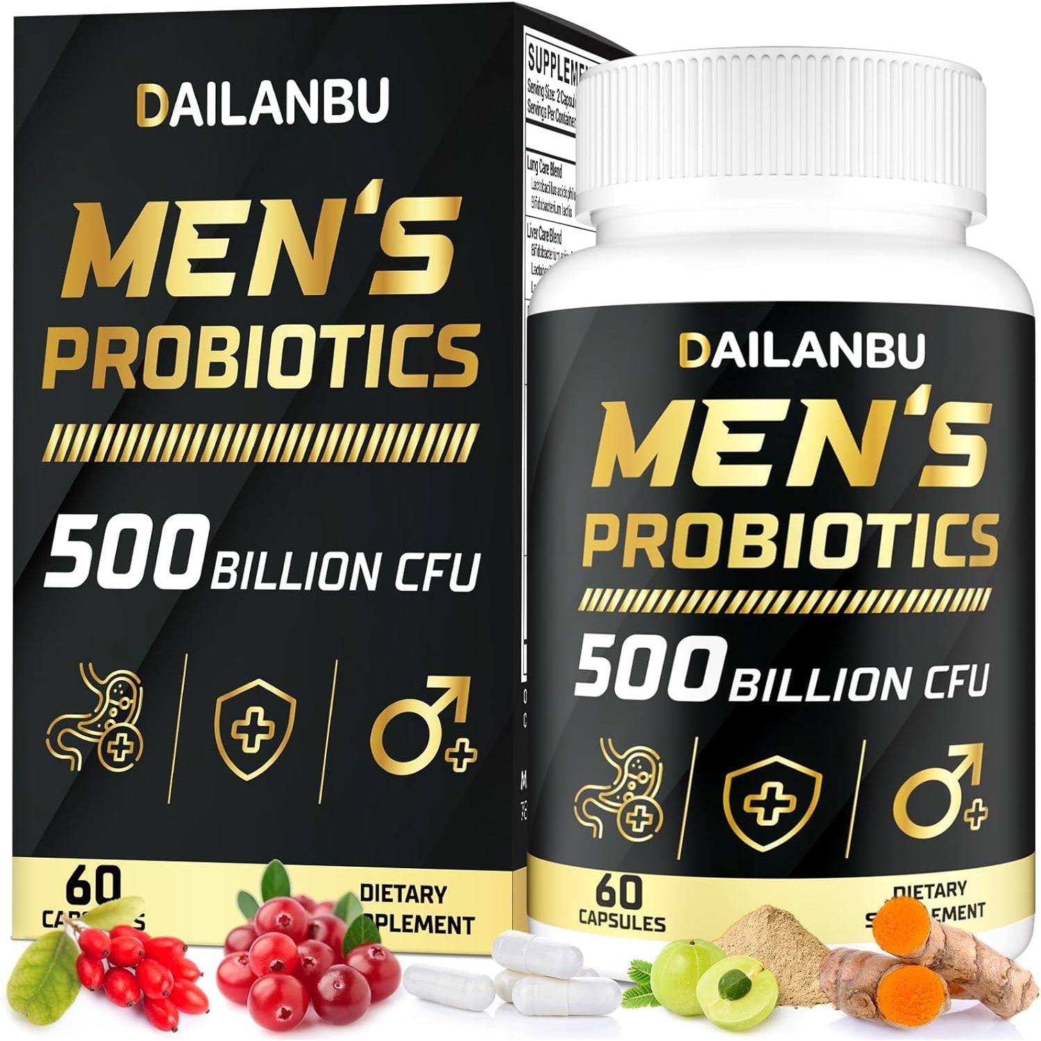 Probiotics for Men 500 Billion CFU, 16 in 1 Advanced Mens Probiotics for Digestive Health, Lmmune & Metabolism, Prostate & Urinary, Gut Health - Men'S Probiotic with Turmeric, Cranberry, Goji, 60 Caps