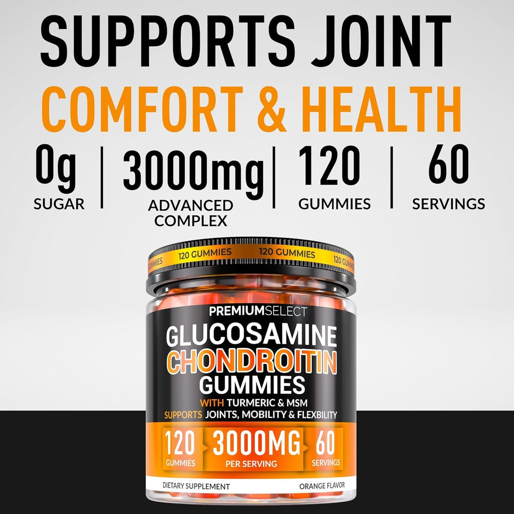 Glucosamine Chondroitin Gummies for Joint Support – 120 Glucosamine Gummies Extra Strength 3000Mg with MSM, Turmeric, Calcium, Vitamin D3 – Sugar Free Vegan Adults Supplement – Flexibility & Mobility