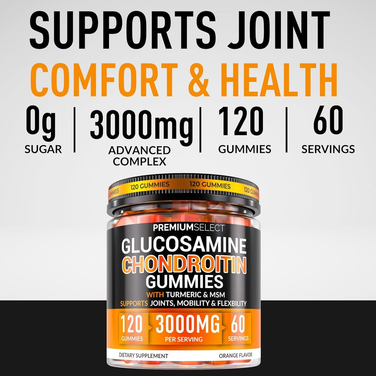 Glucosamine Chondroitin Gummies for Joint Support – 120 Glucosamine Gummies Extra Strength 3000Mg with MSM, Turmeric, Calcium, Vitamin D3 – Sugar Free Vegan Adults Supplement – Flexibility & Mobility