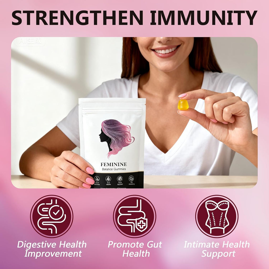 Feminine Balance Gummies, Premium Feminine Balance Gummies, Vegan Hawaiian Pineapple, Vaginal Health Support, Gluten-Free, 60 Gummies (1)