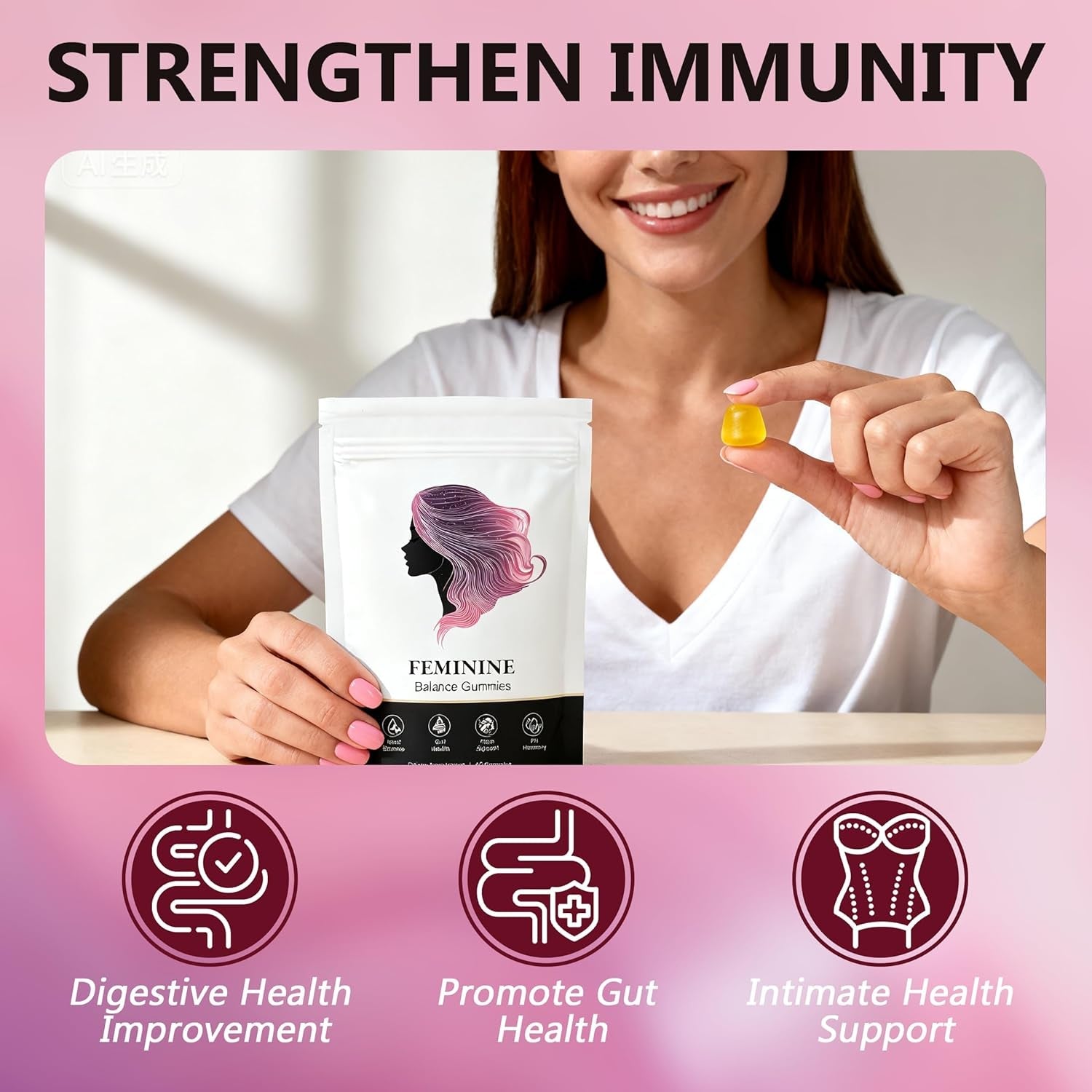 Feminine Balance Gummies, Premium Feminine Balance Gummies, Vegan Hawaiian Pineapple, Vaginal Health Support, Gluten-Free, 60 Gummies (1)