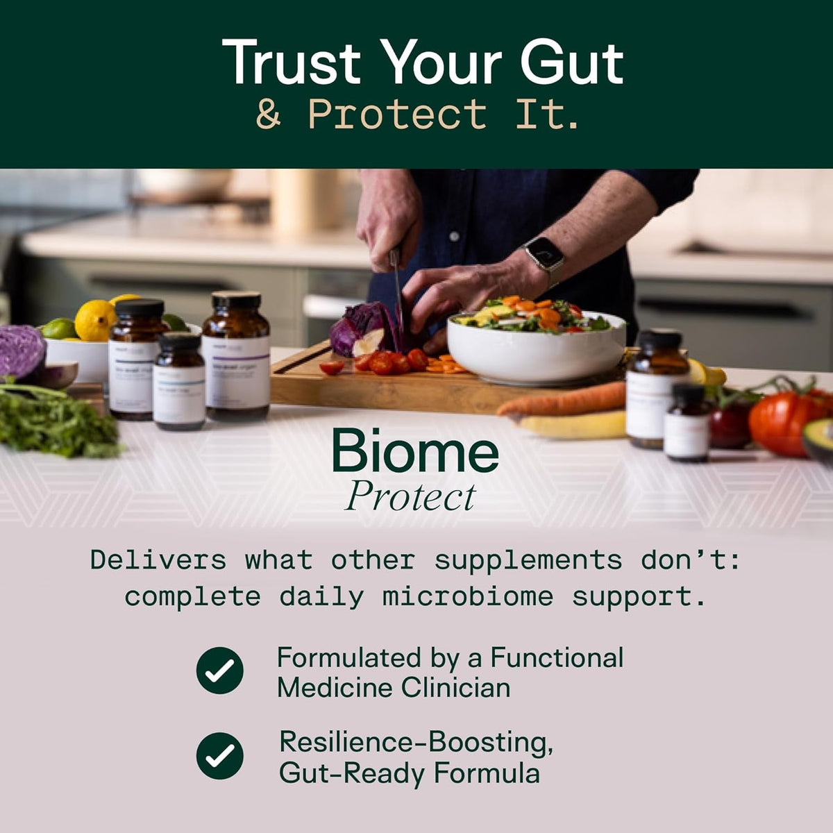 Adapt Naturals 4-In-1 Biome Protect Prebiotics, Probiotics Supplement Postbiotics & Polyphenols for Microbiome, Gut Health & Defense for Women & Men, 30 Day Supply