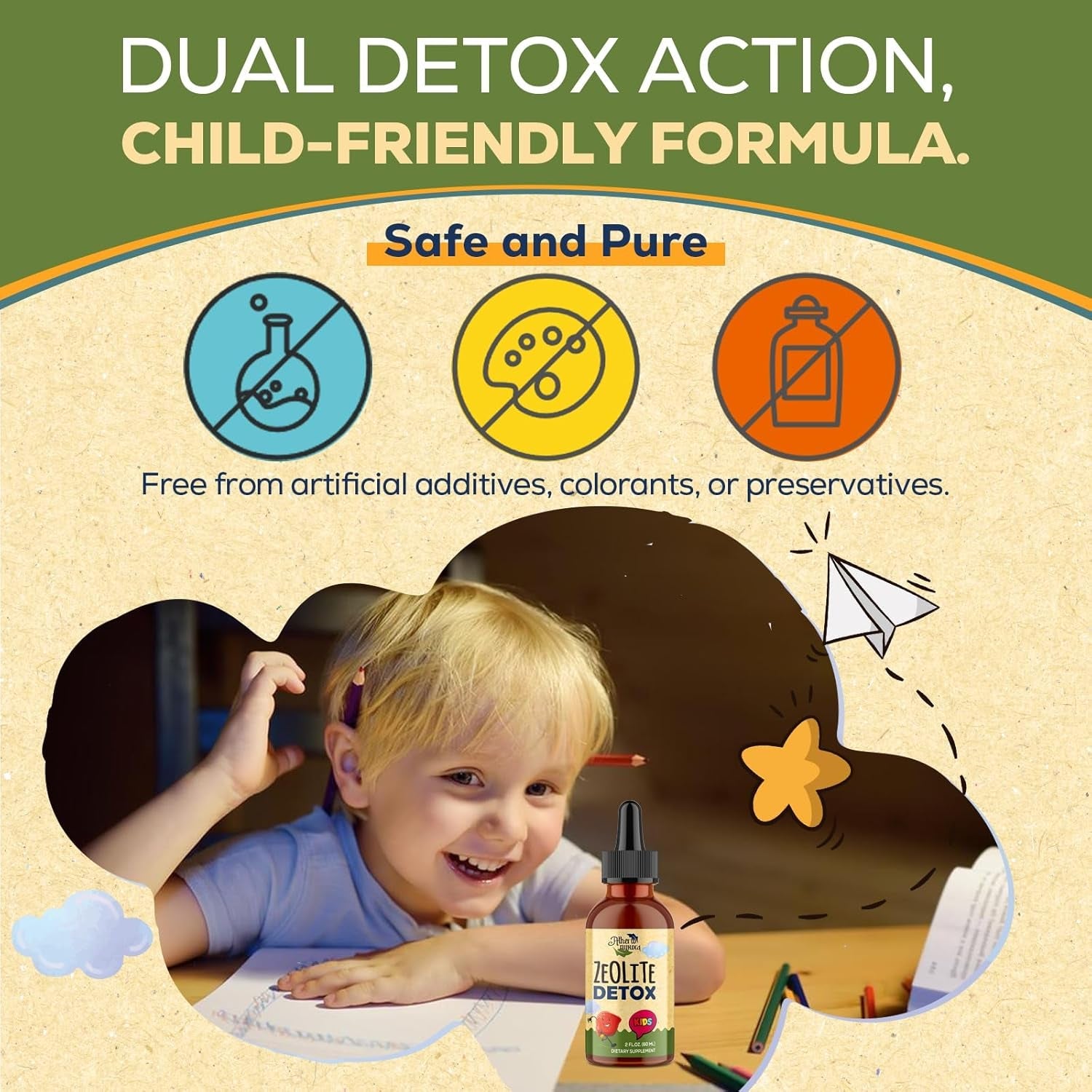 Zeolite Detox for Kids - Detox Supplement, Gentle & Natural & Sweet-Tasting, Contains Clinoptilolite Zeolite, Vitamin C, Magnesium, and Zinc,60Ml