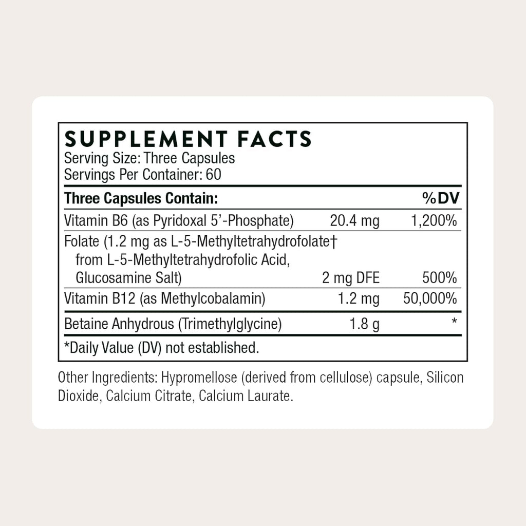 THORNE - Methyl-Guard - Supports Methylation for Healthy Heart, Blood Vessels, Brain & Bones* - Vitamins B6 & B12, Folate (5-MTHF) & Betaine - Gluten, Dairy & Soy-Free - 180 Capsules