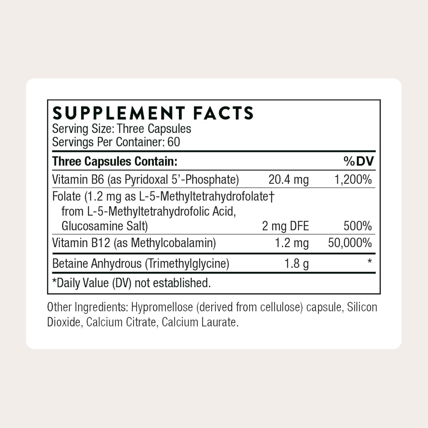 THORNE - Methyl-Guard - Supports Methylation for Healthy Heart, Blood Vessels, Brain & Bones* - Vitamins B6 & B12, Folate (5-MTHF) & Betaine - Gluten, Dairy & Soy-Free - 180 Capsules
