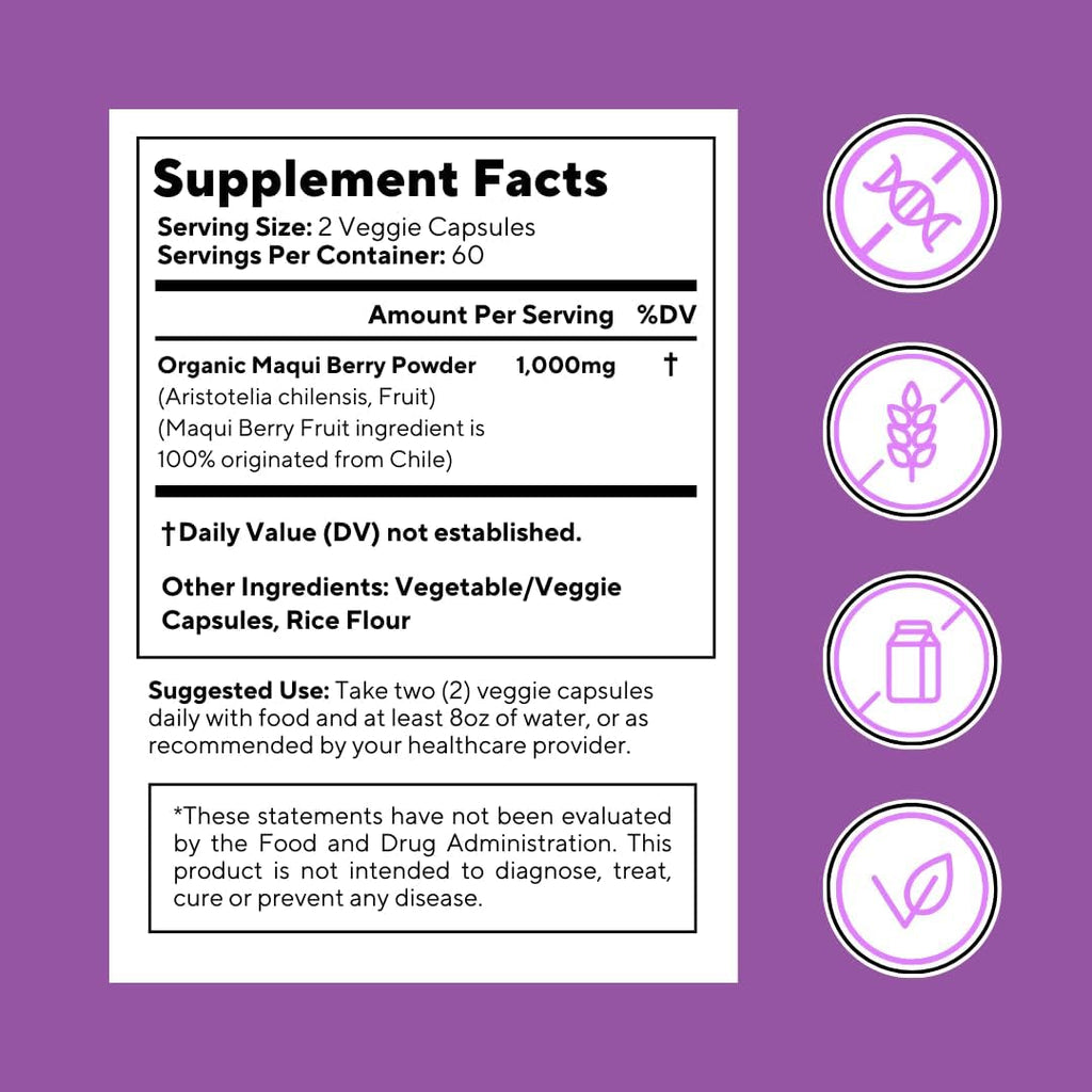 Vitapia Maqui Berry 1000Mg - Maqui Berry Powder Supplement - Vegan Friendly, Non-Gmo and Gluten-Free - 120 Veggie Capsules