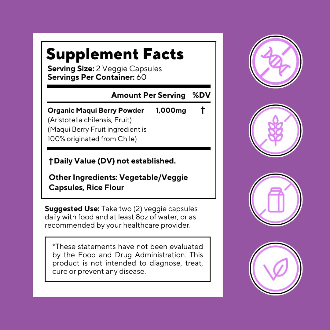 Vitapia Maqui Berry 1000Mg - Maqui Berry Powder Supplement - Vegan Friendly, Non-Gmo and Gluten-Free - 120 Veggie Capsules