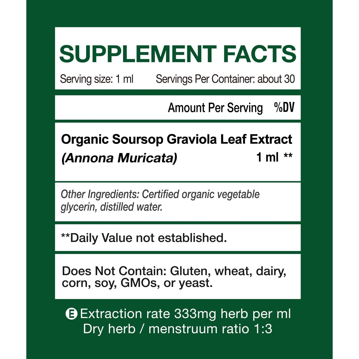Organic Soursop Graviola Leaf Extract Liquid Drops | Soursop Bitters Liquid | GMP Certified | Vegan, Non-Gmo, Gluten Free | Immune Support | 1 Fl Oz