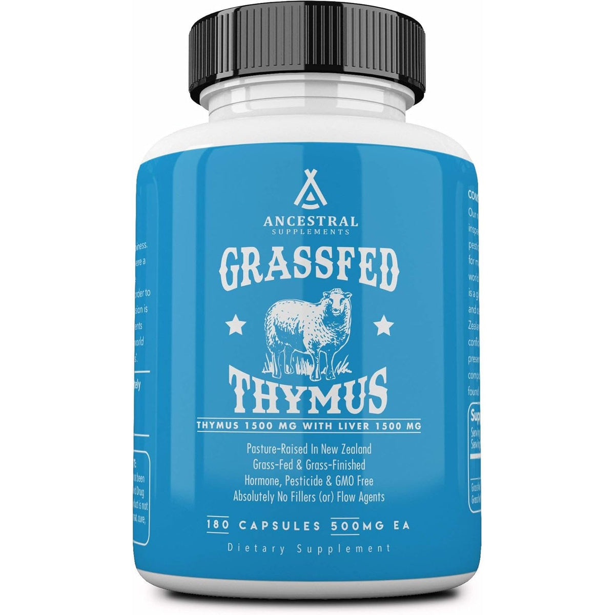 Ancestral Supplements Grass Fed Ovine (Sheep) Thymus Glandular Extract, 3000Mg, Histamine, Energy, Allergy and Immune Support Supplement with Grass Fed Beef Liver, Non GMO, 180 Capsules