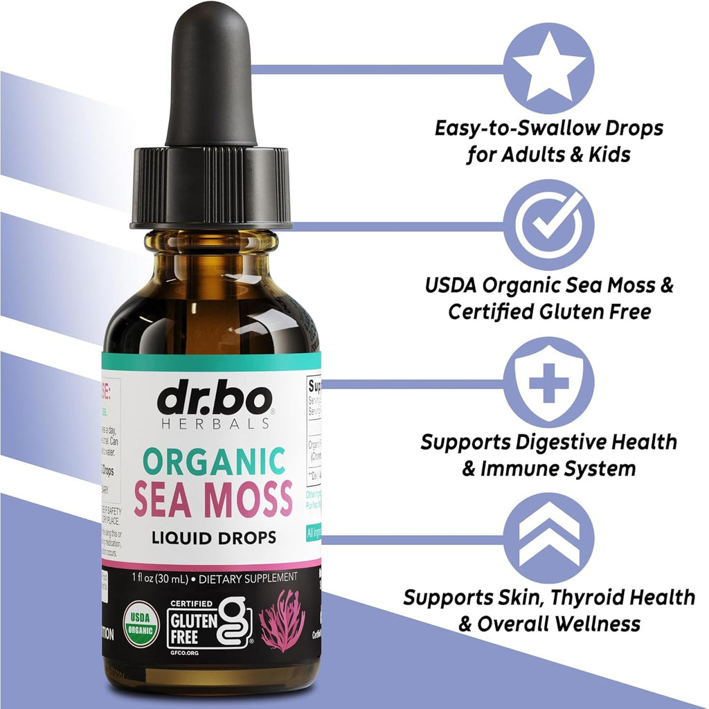 Irish Sea Moss Liquid Drops - Pure Organic Seamoss Liquid Drops for Immune, Skin & Gut Health Support - Vegan Seamoss Oil Gel Tincture, Chondrus Crispus Organic Sea Moss Gel Oil for Adults & Kids 1 Oz