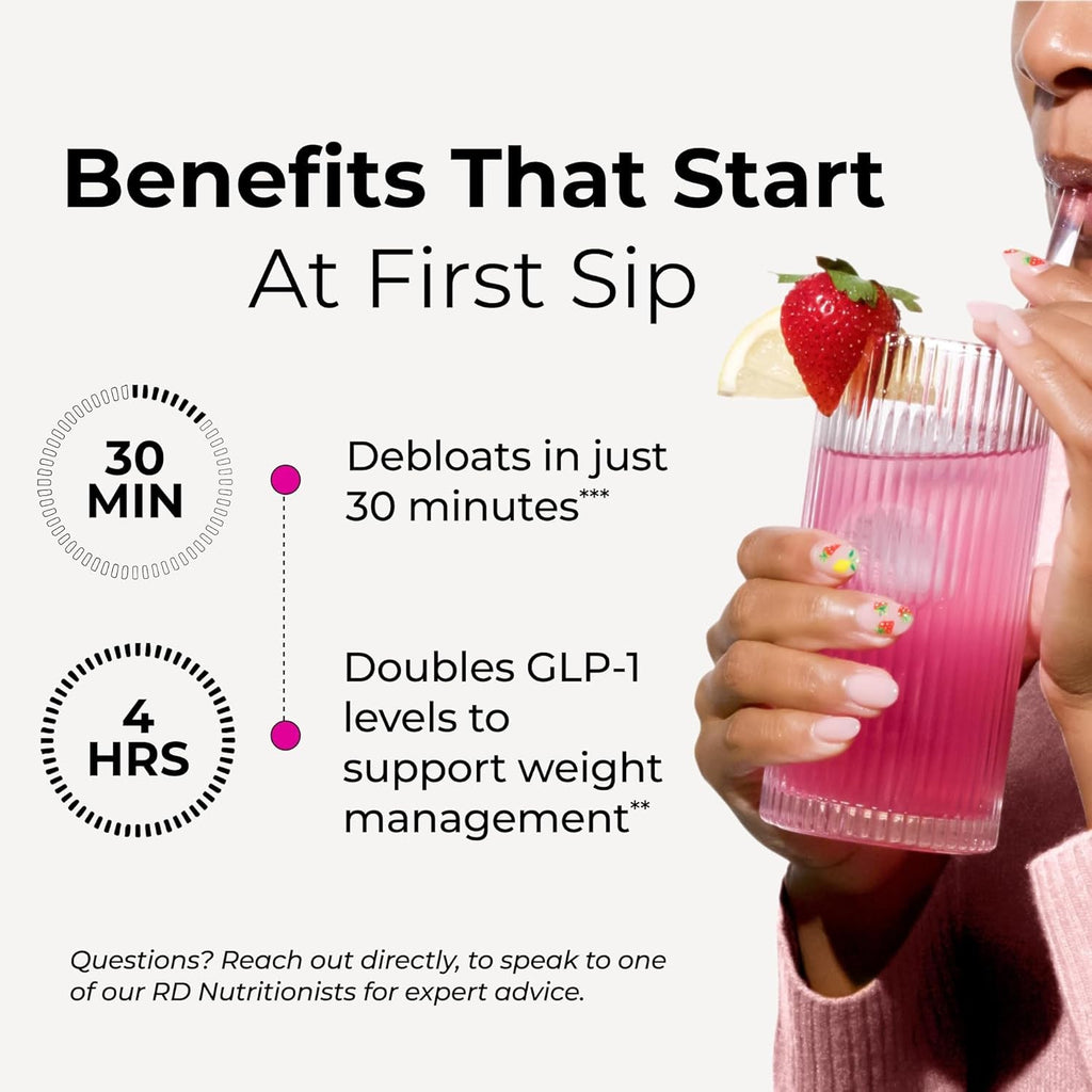 HUM Flatter Me Fiber Supplement for Women & Men, Prebiotics & Digestive Enzymes to Support Weight & Bloating, Digestive & Gut Health, Fiber Powder Drink Mix, Strawberry Lemon - 10 Servings