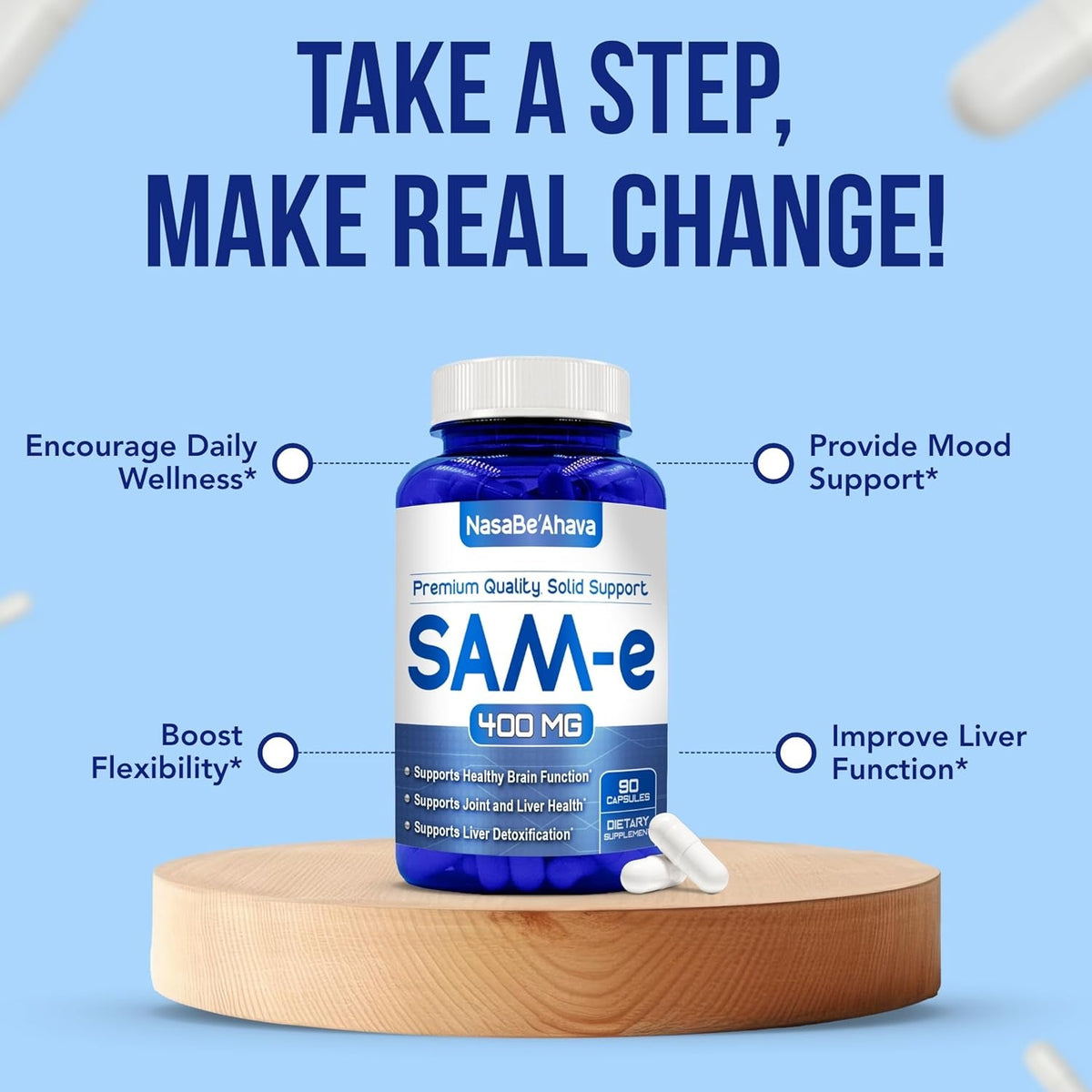 SAM-E Supplement 400Mg | Easy Absorption S-Adenosyl-L-Methionine Sam-E 400Mg for Bone and Mood Support Supplement | Made in the USA Non-Gmo and Gluten Free (90 Day Supply)