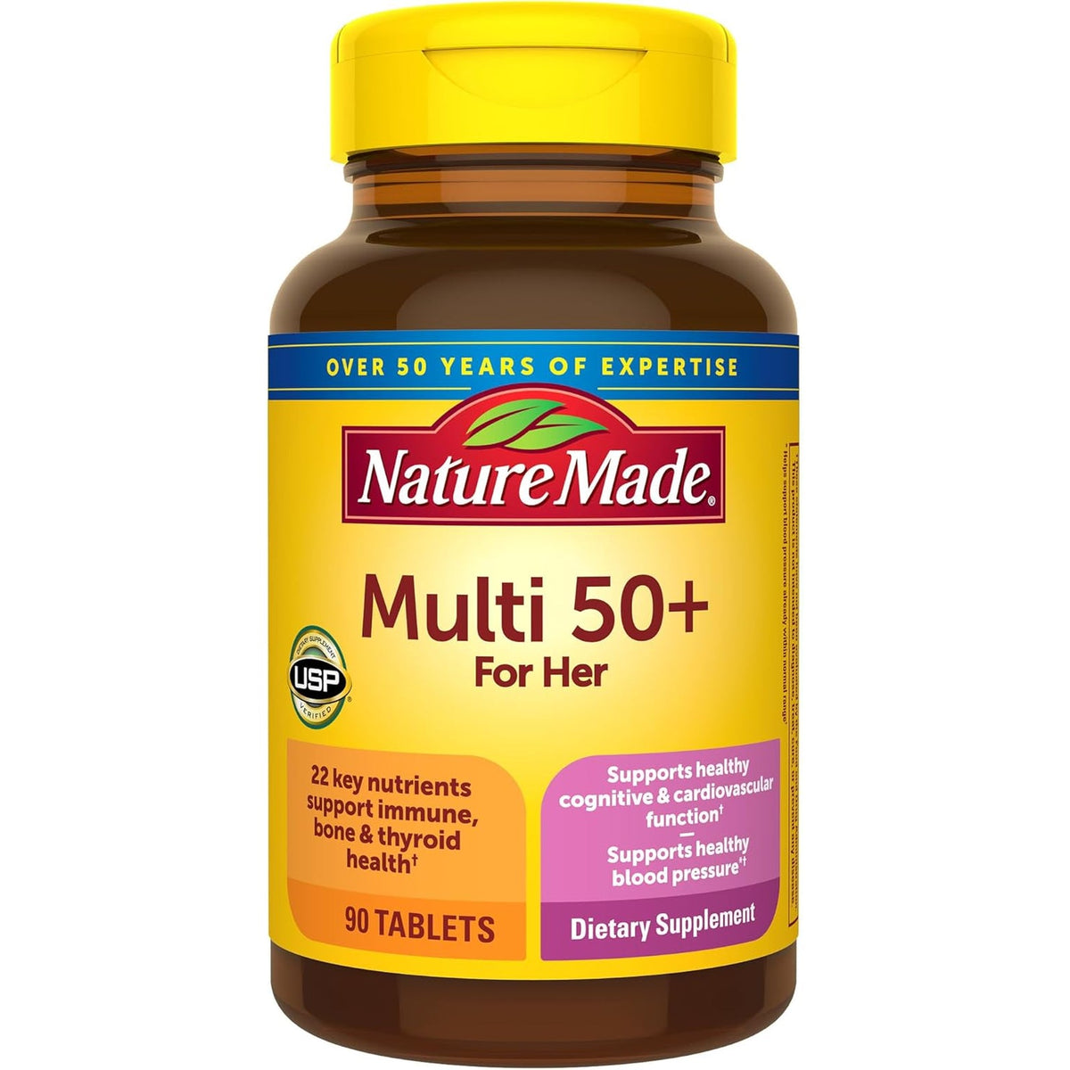 Nature Made Multivitamin for Women 50+ No Iron, Multivitamins for Women 50 Plus, Daily Nutritional Support, Nature Made Multi Vitamins, 90 Tablets, 90 Day Supply