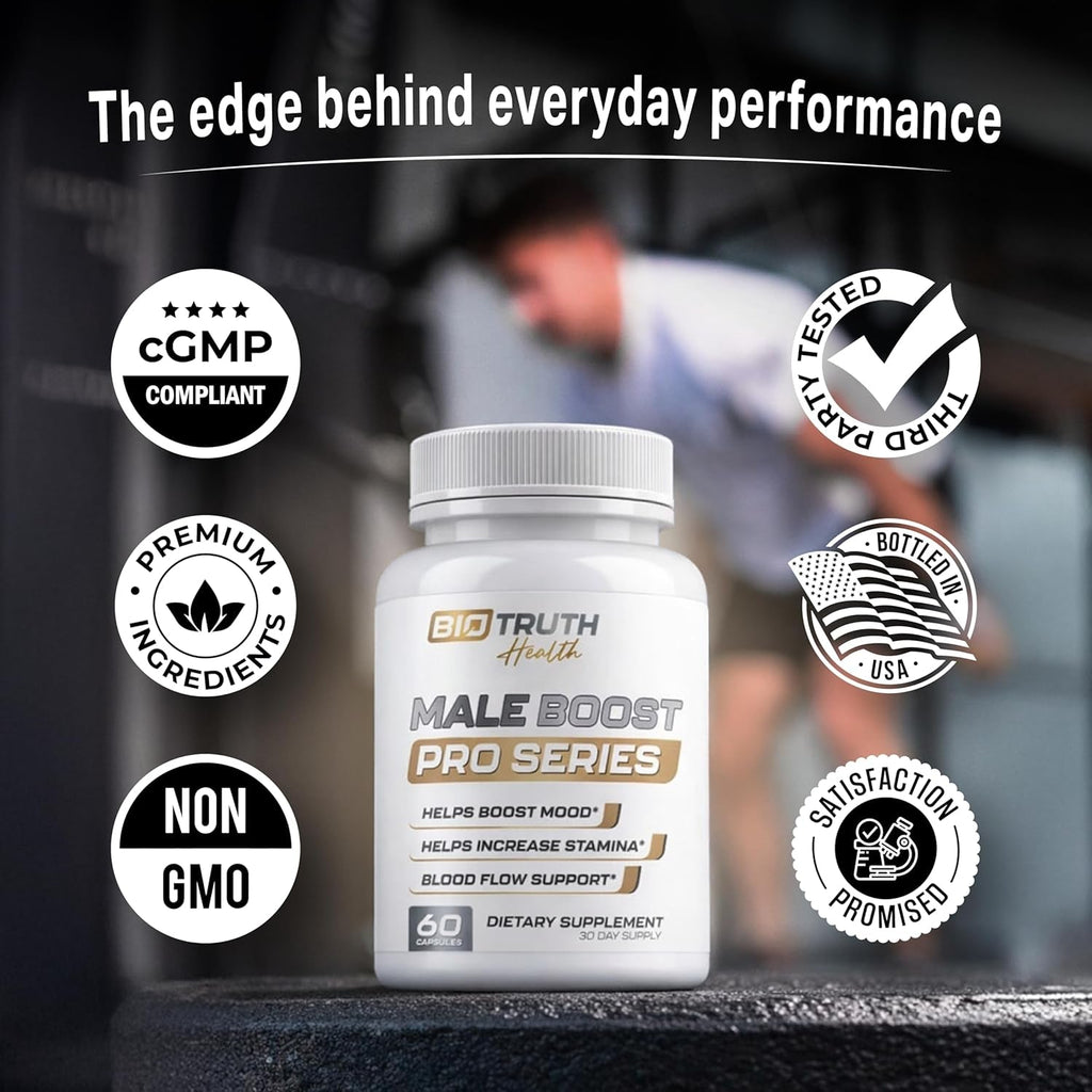 Male Boost PRO Series - the Ultimate Male Supplement - Pills for Men Fast Acting Blood Flow for Manhood, Muscle, Strength, Stamina - Overall Test Level Support - Hornygoatweed + 8 More - 60 Capsules