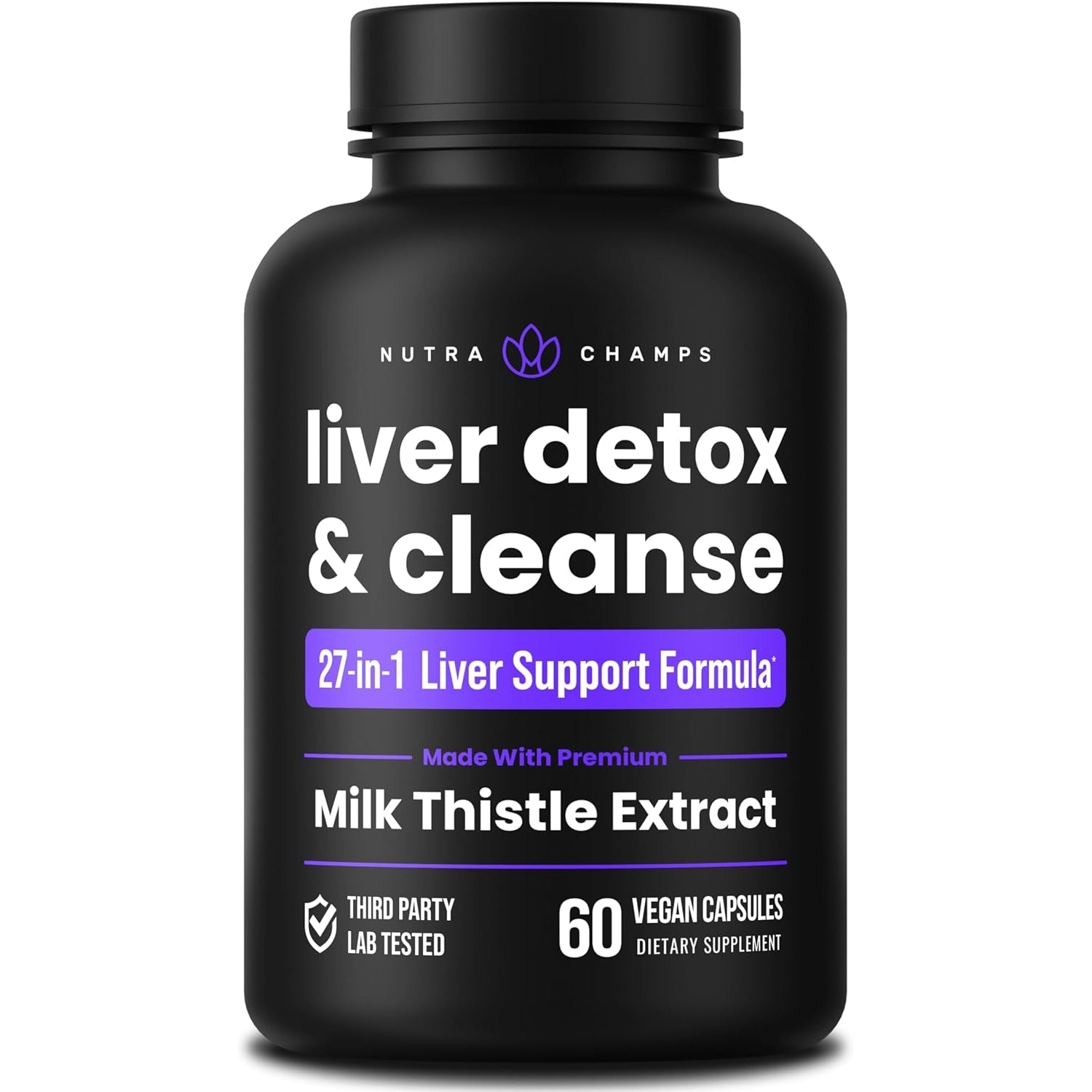 Nutrachamps Liver Cleanse Detox & Repair Formula, 20+ Herbs: Milk Thistle Extract with Silymarin, Artichoke, Dandelion, Chicory Root Powder, Liver Support Pills Supplement, 60 Capsules