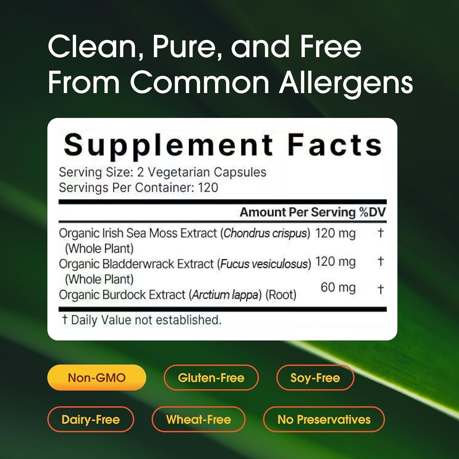 Naturebell 3-In-1 Sea Moss - 240 Vegetarian Capsules - Sea Moss Complex with Organic Bladderwrack & Organic Burdock Root - Healthy Digestion, Vitality & Immune Support*