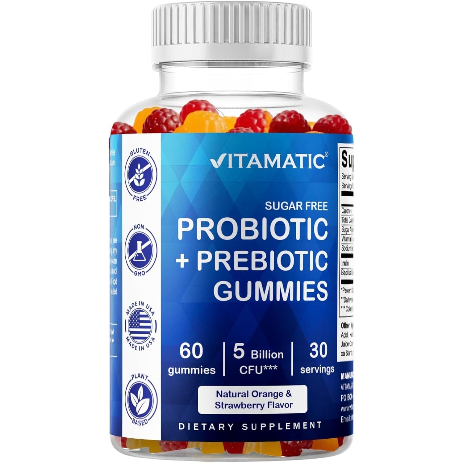 Vitamatic Probiotic Sugar Free Gummies for Men and Women – 5 Billion Cfus Digestive, Immune & Gut Health Support – Gluten Free