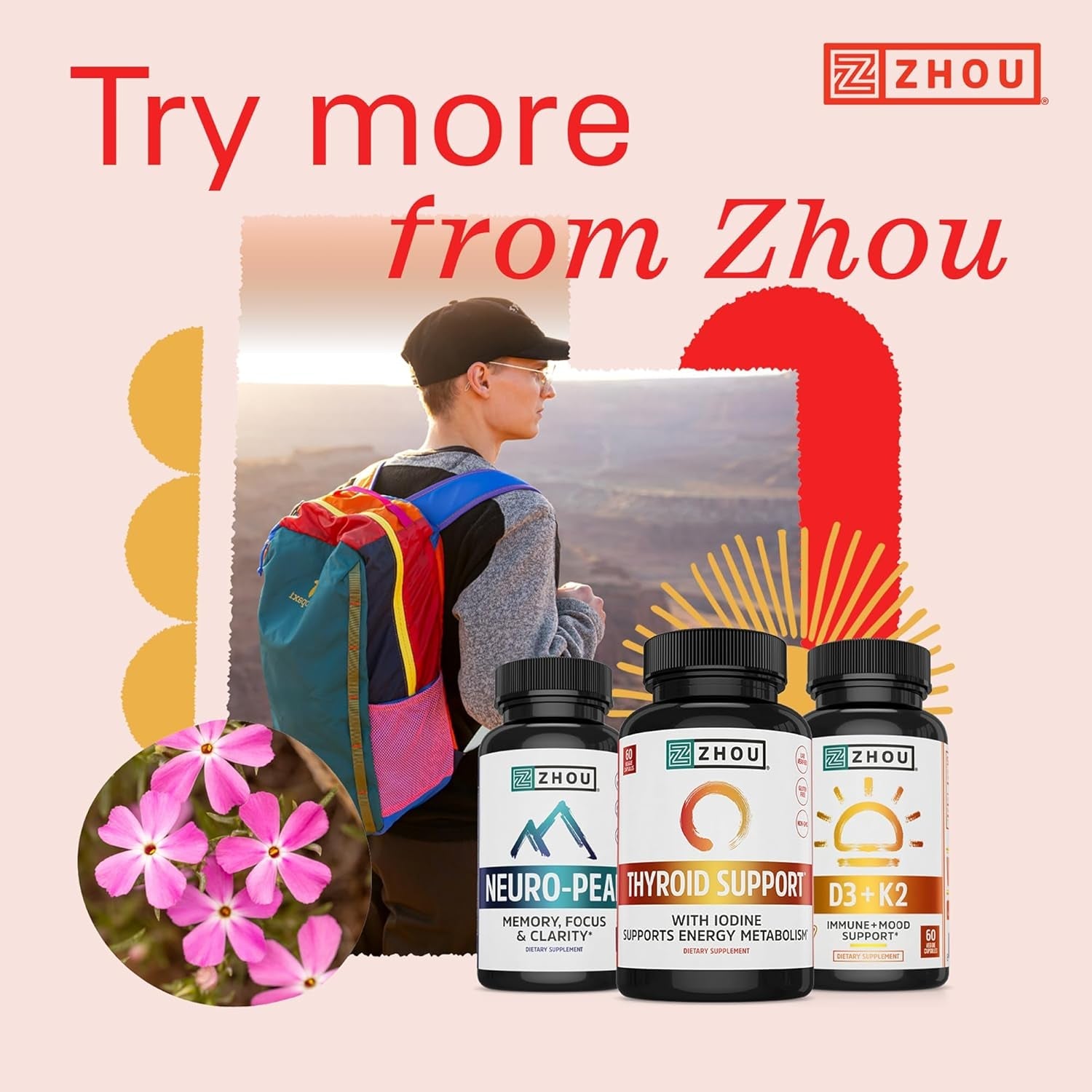 ZHOU Thyroid Support - Thyroid Supplement for Women & Men with Zinc, Iodine, & Selenium, Cellular Energy Thyroid Complex with Ashwagandha, Kelp - 60 Veggie Capsules (Pack of 1)